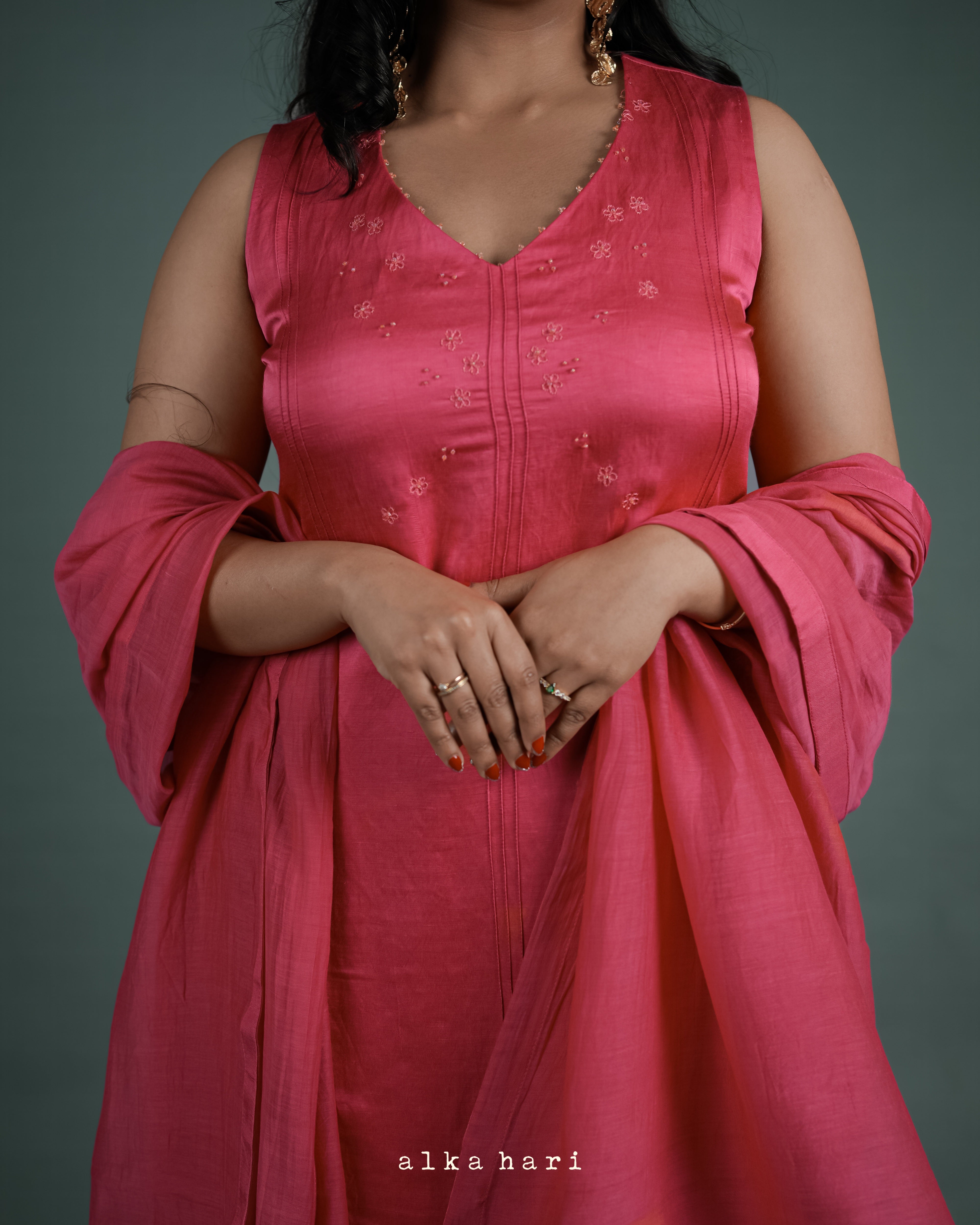 Coral Pink Chanderi Silk Dupatta